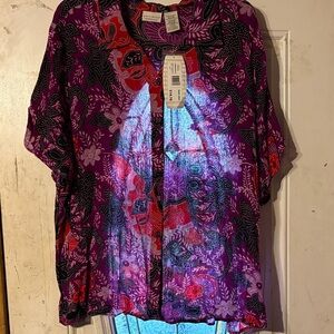 White Stag Purple and Red Floral Blouse